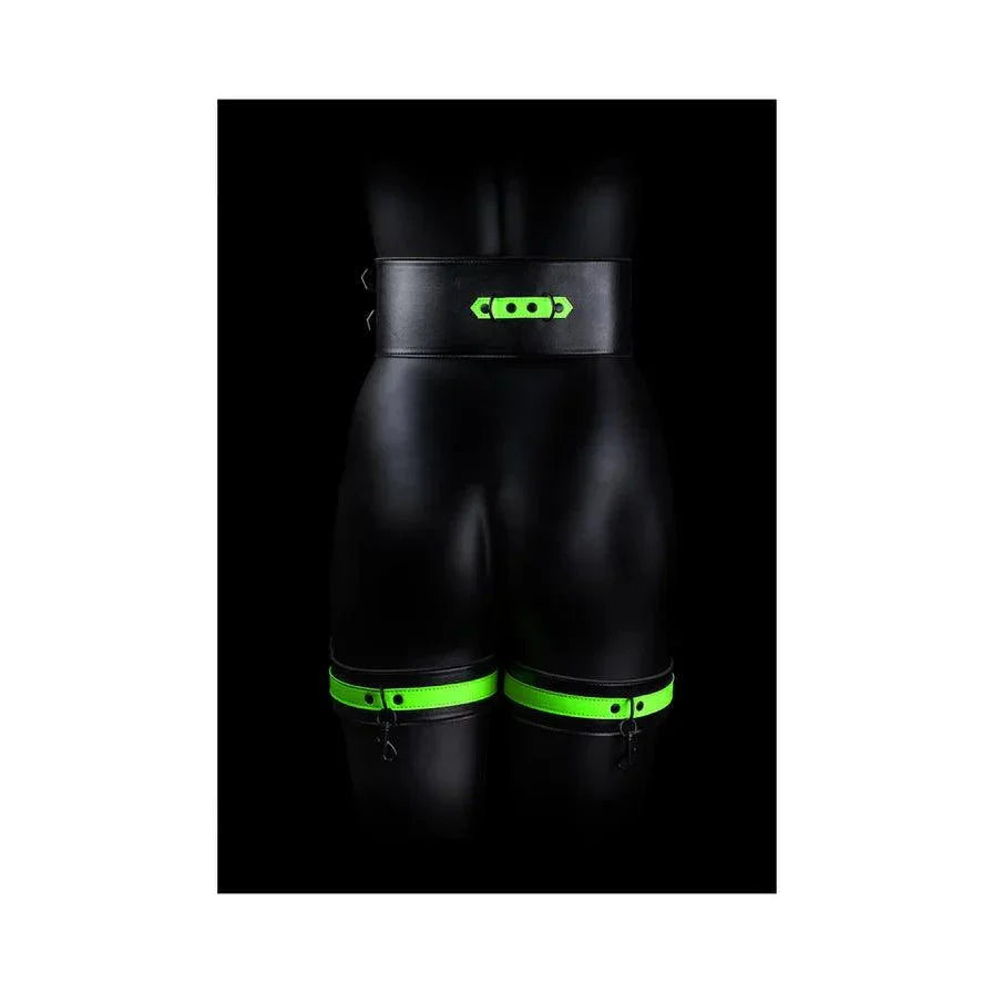 Ouch! Glow in the Dark 5-Piece Bonded Leather Thigh & Handcuffs With Belt Restraint Neon Green - Buy At Luxury Toy X - Free 3-Day Shipping