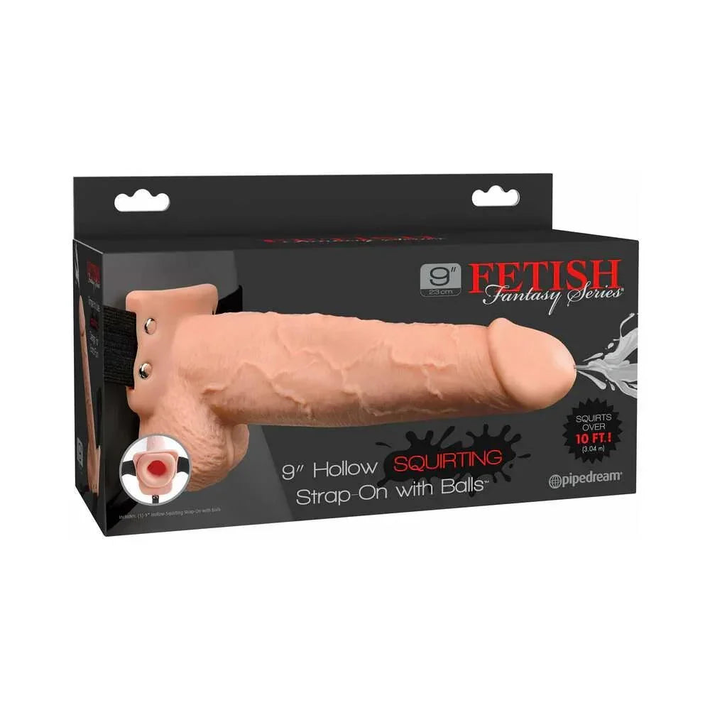 Pipedream Fetish Fantasy Series 9 in. Hollow Squirting Strap-On With Balls - Buy At Luxury Toy X - Free 3-Day Shipping