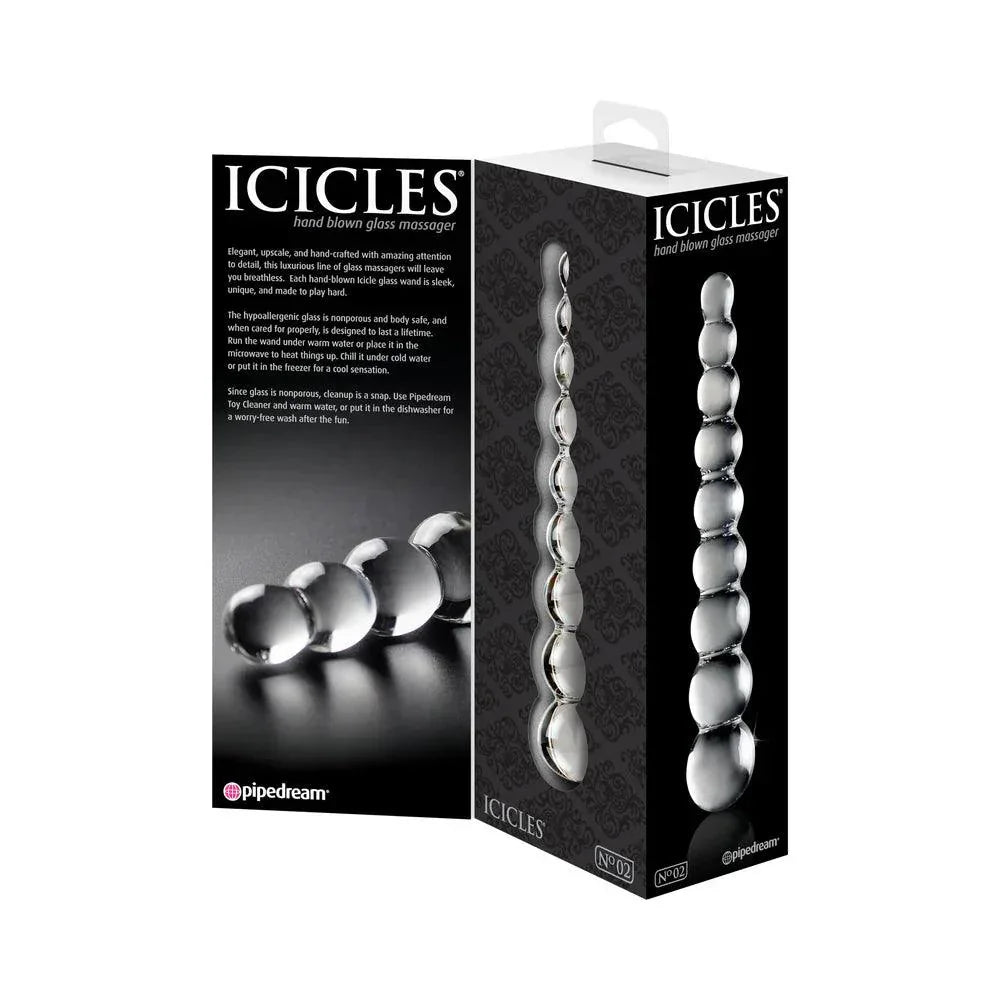Pipedream Icicles No. 2 Beaded 8.5 in. Glass Dildo Clear - Buy At Luxury Toy X - Free 3-Day Shipping