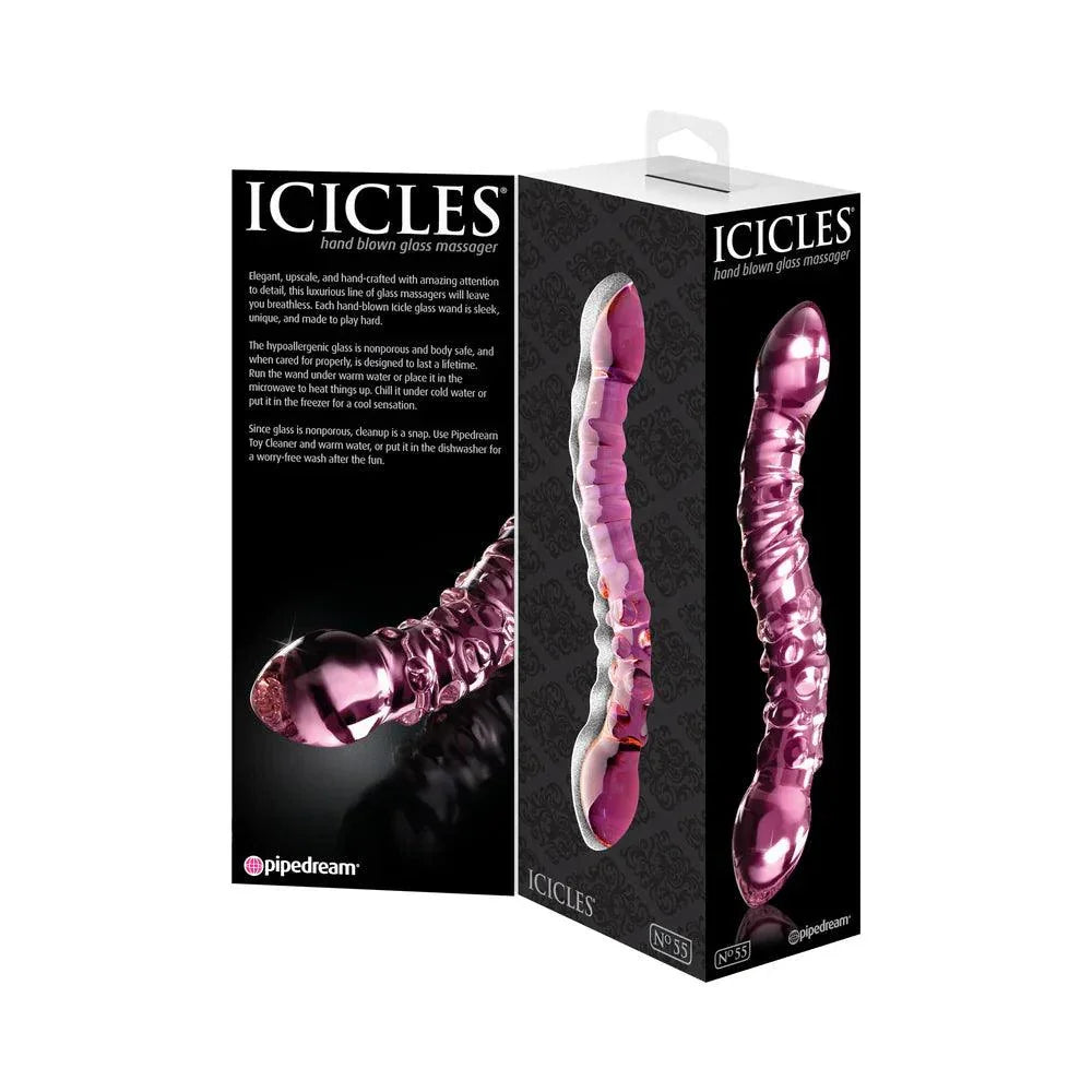 Pipedream Icicles No. 55 Curved Textured 7.75 in. Dual-Ended Glass Dildo - Buy At Luxury Toy X - Free 3-Day Shipping