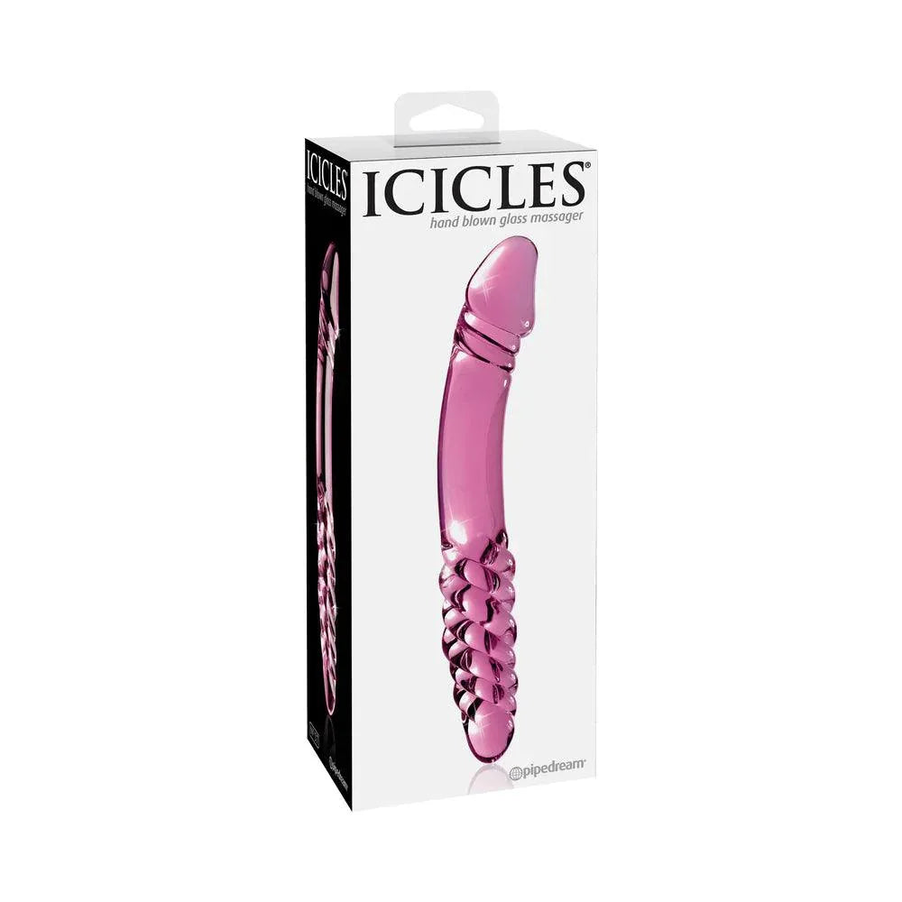 Pipedream Icicles No. 57 Curved Textured 9 in. Dual-Ended Glass Dildo - Buy At Luxury Toy X - Free 3-Day Shipping