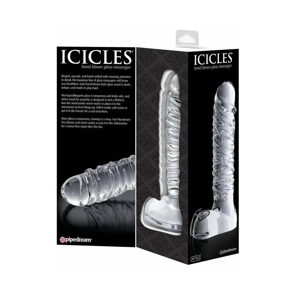 Pipedream Icicles No. 63 Ribbed Realistic 8.5 in. Glass Dildo - Buy At Luxury Toy X - Free 3-Day Shipping