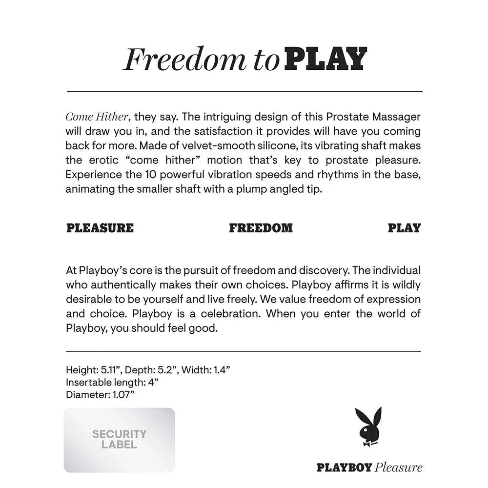 Playboy Come Hither Rechargeable Remote Controlled Silicone Vibrating Prostate Massager - Buy At Luxury Toy X - Free 3-Day Shipping