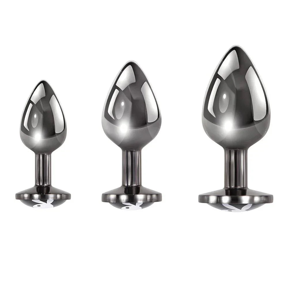 Playboy Pleasure 3 Ways 3-Piece Metal Anal Plug Set Hematite - Buy At Luxury Toy X - Free 3-Day Shipping