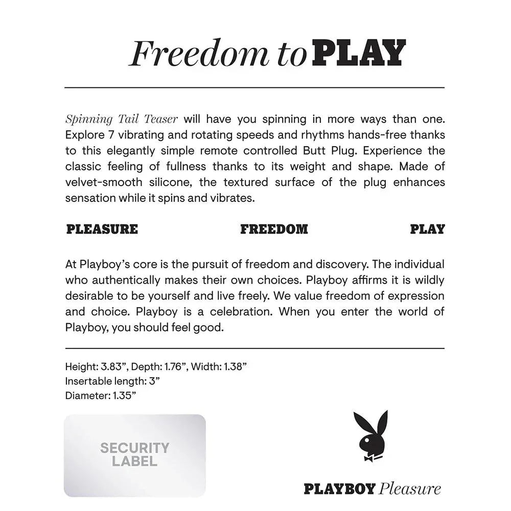 Playboy Spinning Tail Teaser Vibrating Rotating Anal Plug Salute - Buy At Luxury Toy X - Free 3-Day Shipping