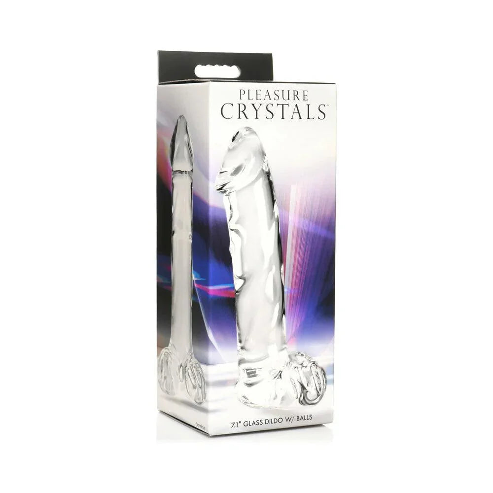 Pleasure Crystals 7.1 in. Glass Dildo with Balls - Buy At Luxury Toy X - Free 3-Day Shipping