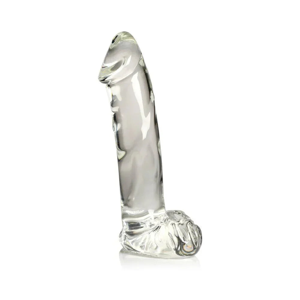 Pleasure Crystals 7.1 in. Glass Dildo with Balls - Buy At Luxury Toy X - Free 3-Day Shipping