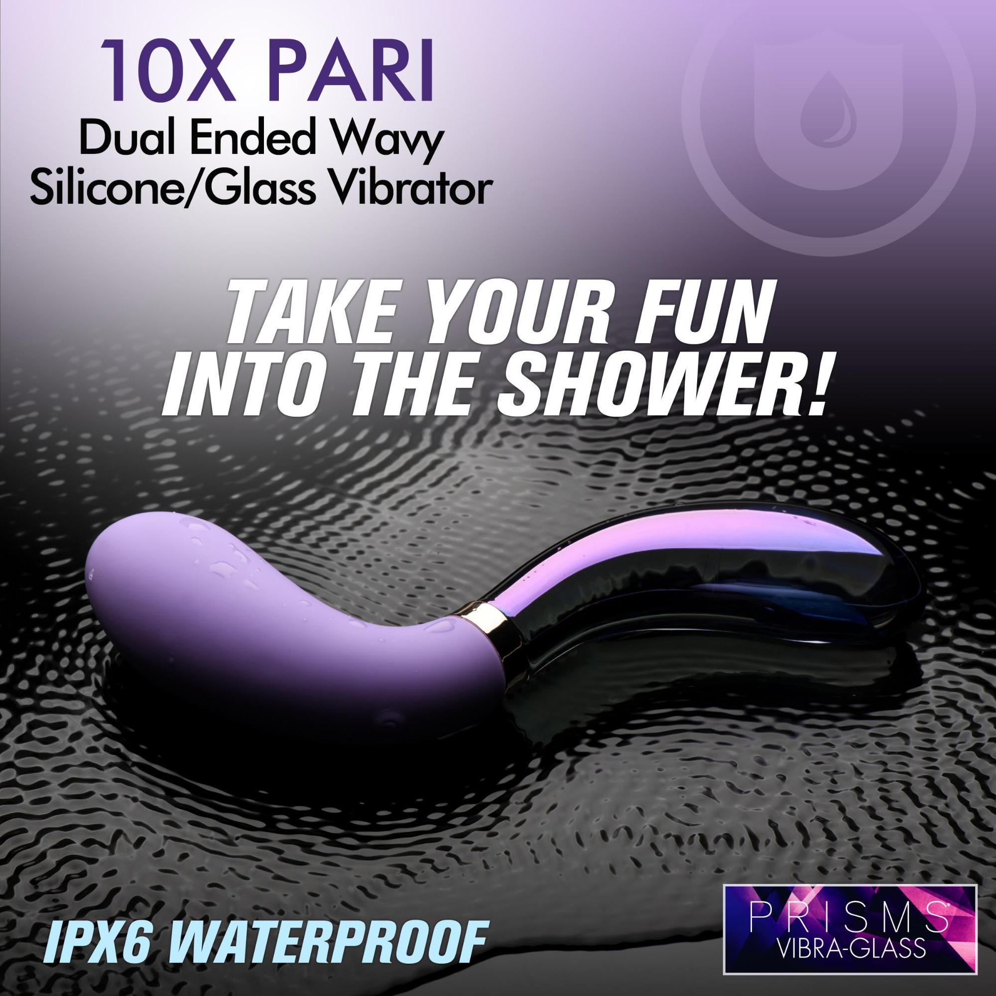 Prisms Erotic Glass Vibra-Glass 10X Pari Dual Ended Wavy Silicone/Glass Vibrator - Buy At Luxury Toy X - Free 3-Day Shipping