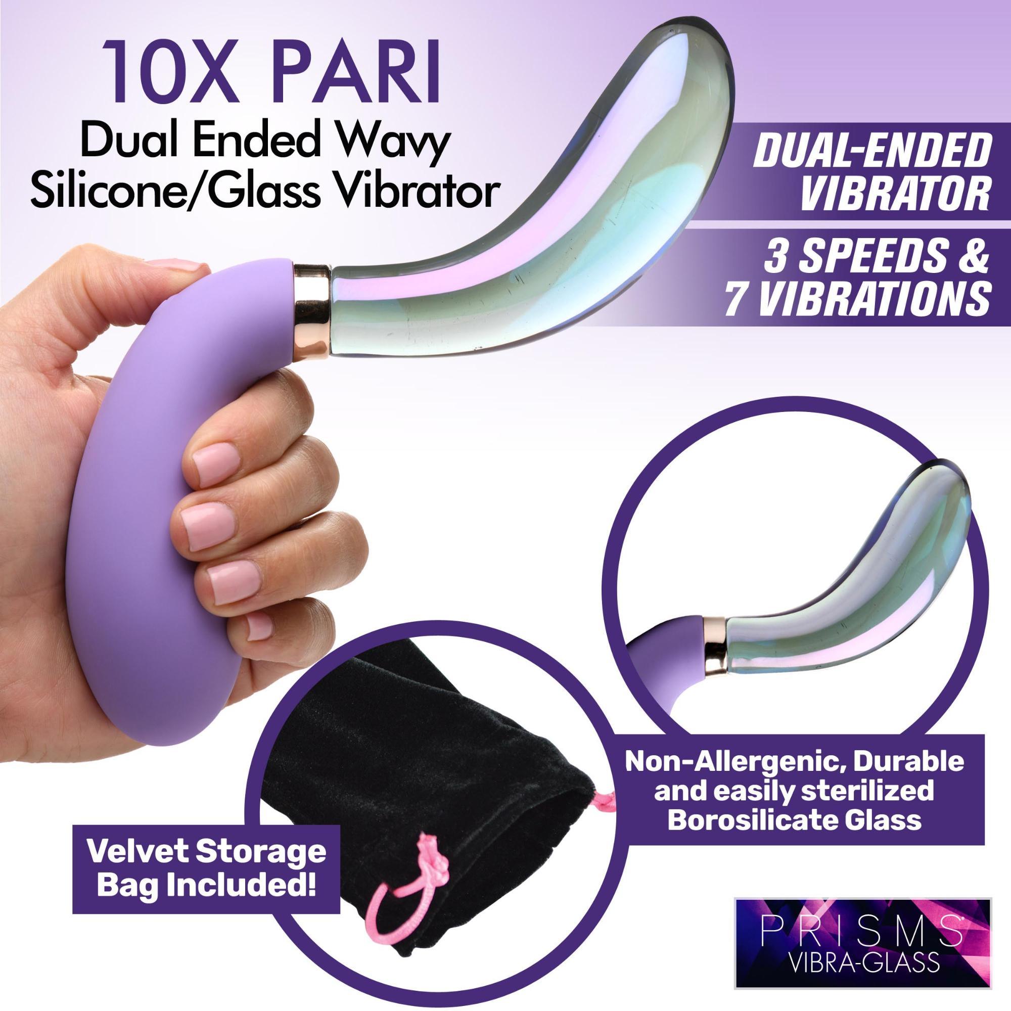 Prisms Erotic Glass Vibra-Glass 10X Pari Dual Ended Wavy Silicone/Glass Vibrator - Buy At Luxury Toy X - Free 3-Day Shipping