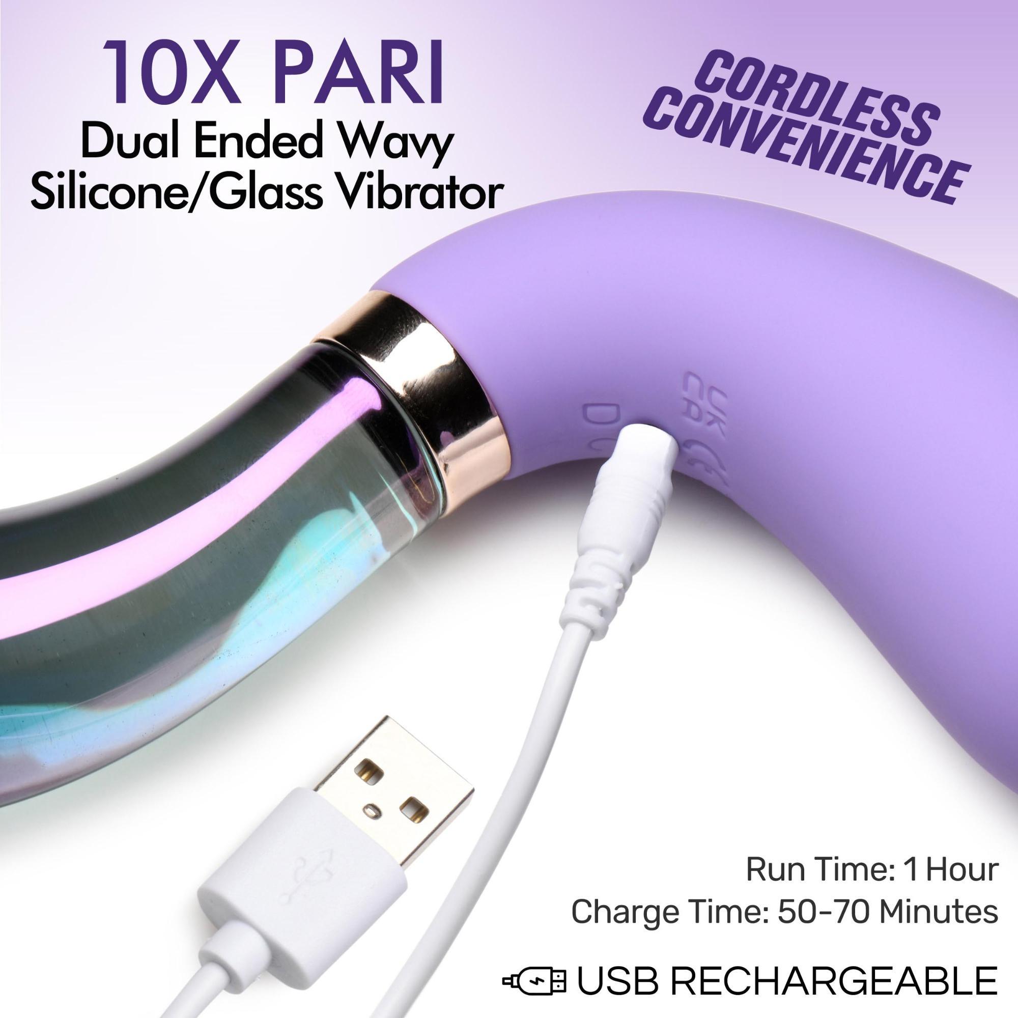 Prisms Erotic Glass Vibra-Glass 10X Pari Dual Ended Wavy Silicone/Glass Vibrator - Buy At Luxury Toy X - Free 3-Day Shipping