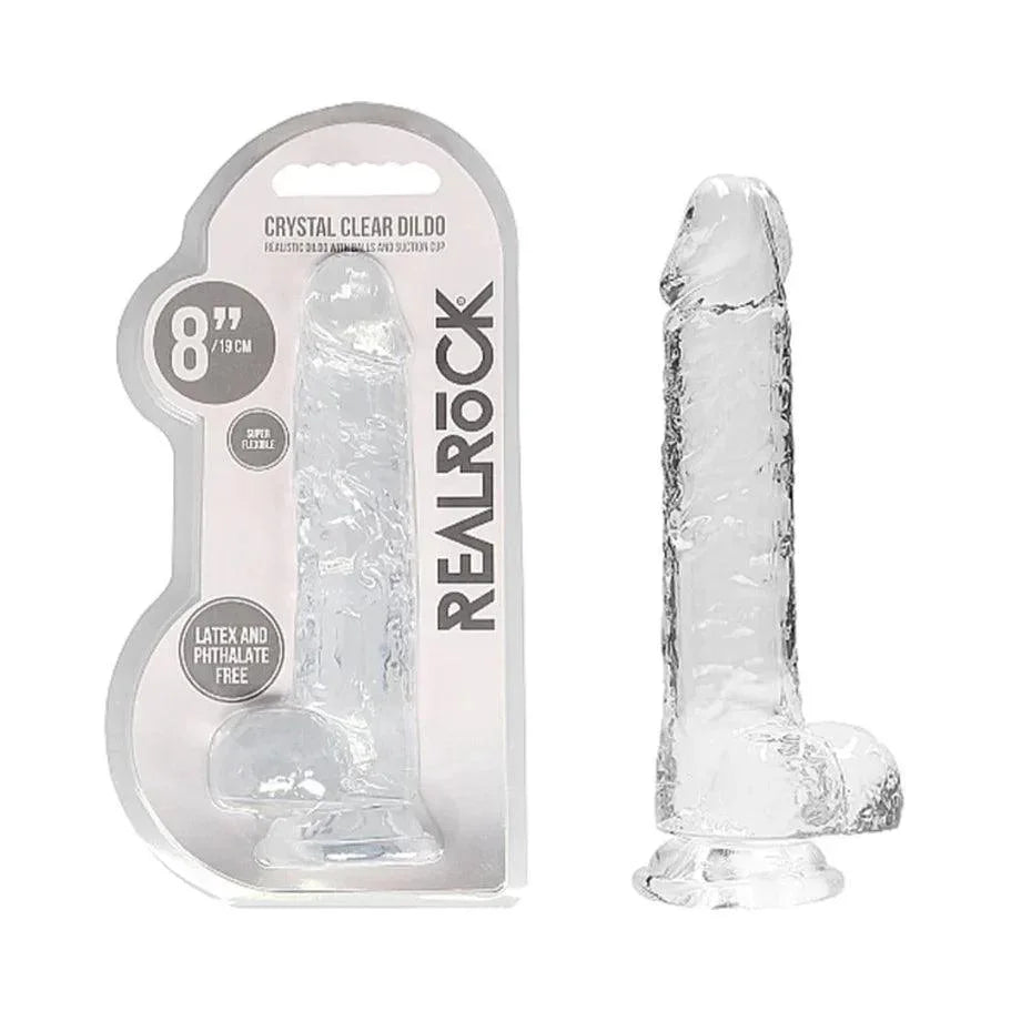 RealRock Crystal Clear Realistic 8 in. Dildo With Balls and Suction Cup - Buy At Luxury Toy X - Free 3-Day Shipping