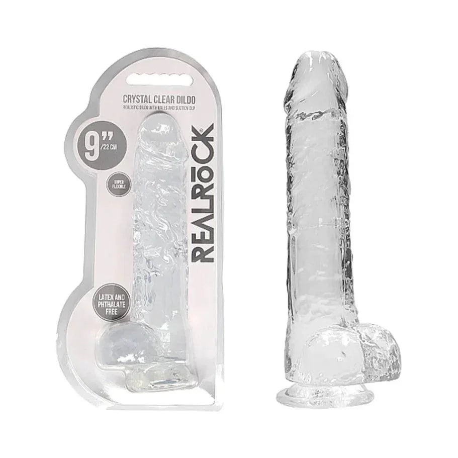 RealRock Crystal Clear Realistic 9 in. Dildo With Balls and Suction Cup - Buy At Luxury Toy X - Free 3-Day Shipping