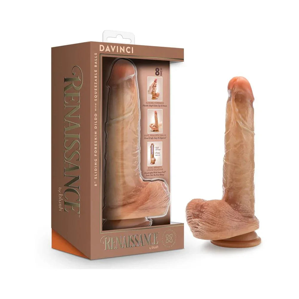 Renaissance DaVinci Sliding Foreskin Dildo with Squeezable Balls 8 in. - Buy At Luxury Toy X - Free 3-Day Shipping
