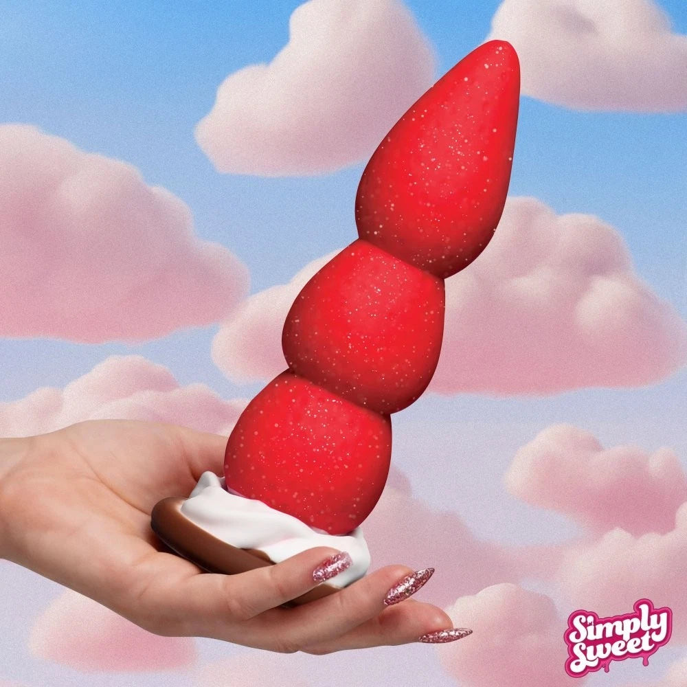 Simply Sweet Strawberry Sweet Cream Silicone Dildo 7.8” – Suction Cup & Harness Compatible