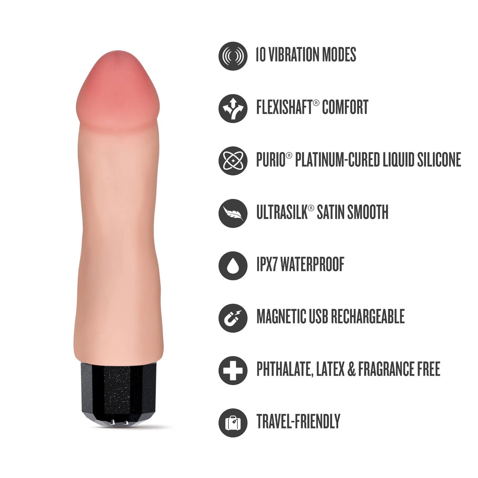 Dr. Skin Dr. Avery Vibrating Silicone Dildo 7.5” – Rechargeable Flexible Wand