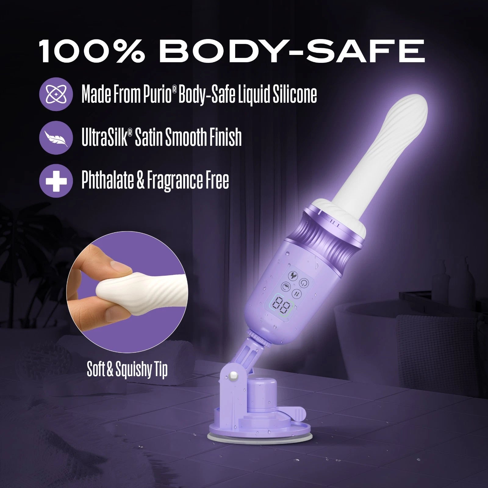 Temptasia Violet Vixen Rechargeable Thrusting Silicone Dildo with Mount