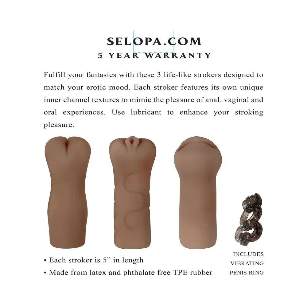 Selopa Party Pack Oral, Vaginal and Anal Strokers (3 per Pack) - Buy At Luxury Toy X - Free 3-Day Shipping
