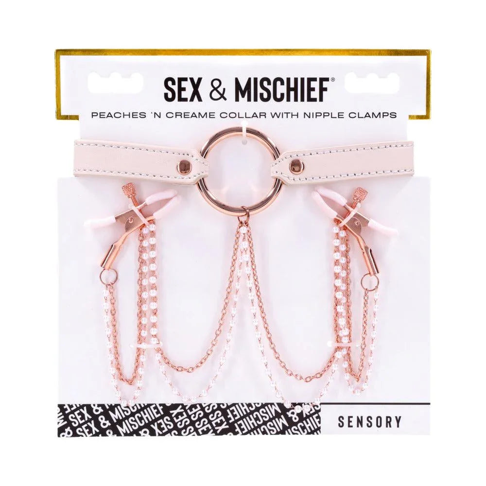 Sex & Mischief Peaches ‘n CreaMe Collar with Nipple Clamps - Buy At Luxury Toy X - Free 3-Day Shipping