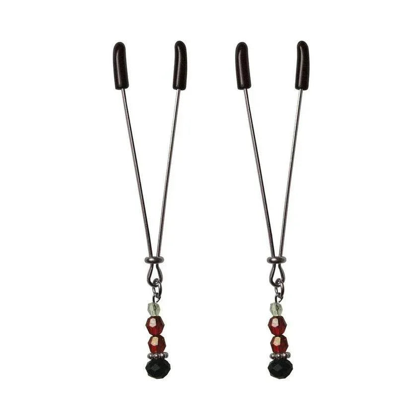 Sex & Mischief Ruby Black Adjustable Nipple Clips with Beads - Buy At Luxury Toy X - Free 3-Day Shipping