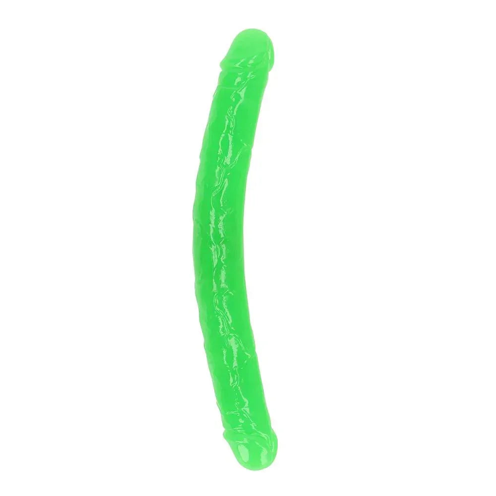 Shots RealRock Glow in the Dark Double Dong 15 in. Dual-Ended Dildo - Buy At Luxury Toy X - Free 3-Day Shipping