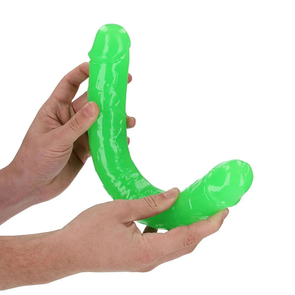 Shots RealRock Glow in the Dark Double Dong 15 in. Dual-Ended Dildo - Buy At Luxury Toy X - Free 3-Day Shipping