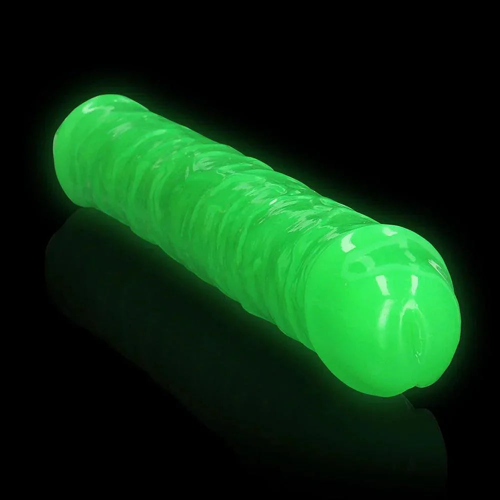 Shots RealRock Glow in the Dark Double Dong 15 in. Dual-Ended Dildo - Buy At Luxury Toy X - Free 3-Day Shipping