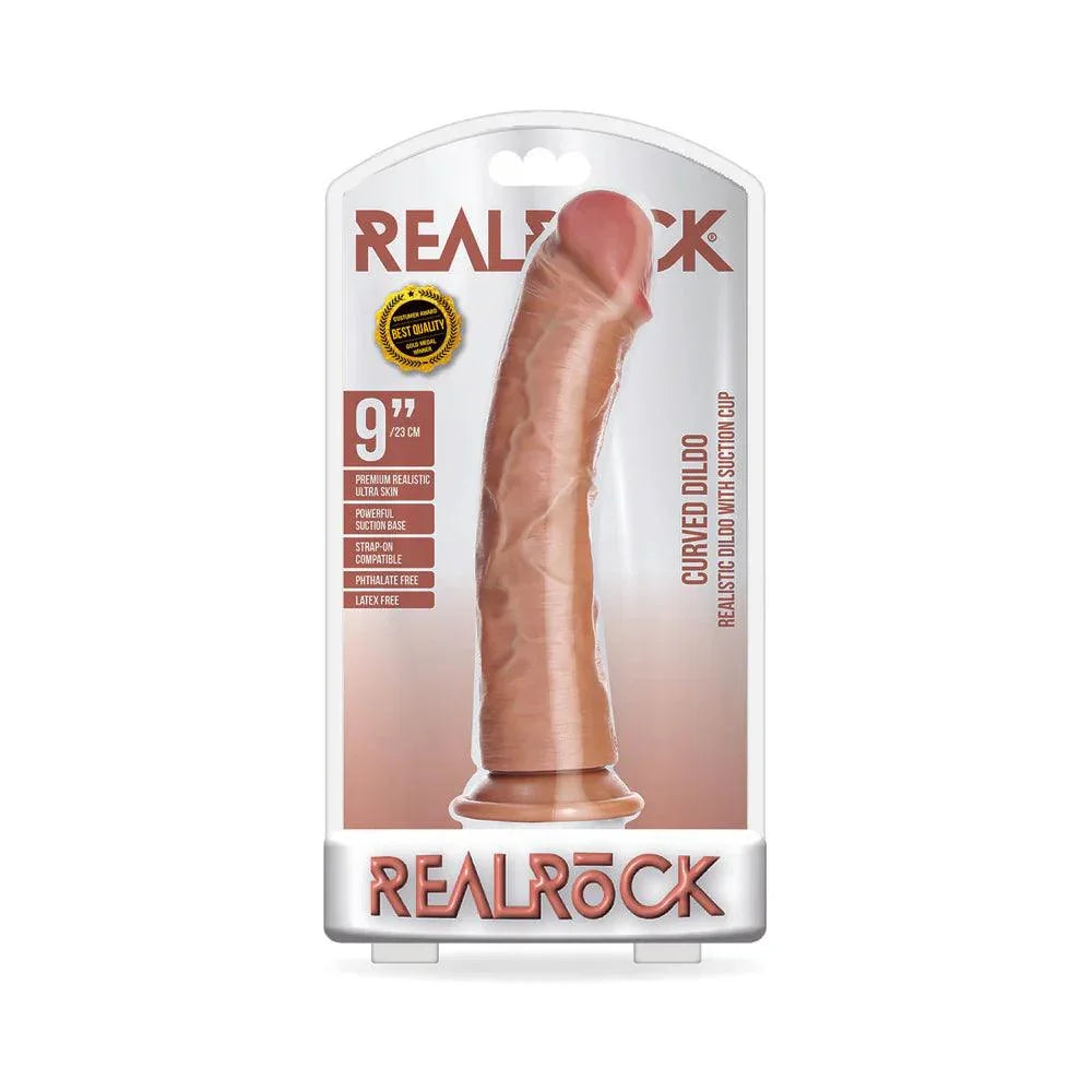 Shots RealRock Realistic 9 in. Curved Dildo With Suction Cup - Buy At Luxury Toy X - Free 3-Day Shipping