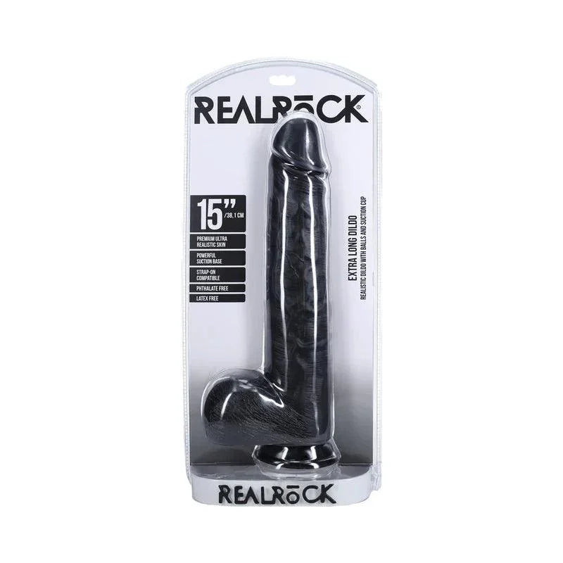 Shots RealRock Ultra Realistic Skin Extra Large Straight Dildo with Balls and Suction Cup 15in - Buy At Luxury Toy X - Free 3-Day Shipping