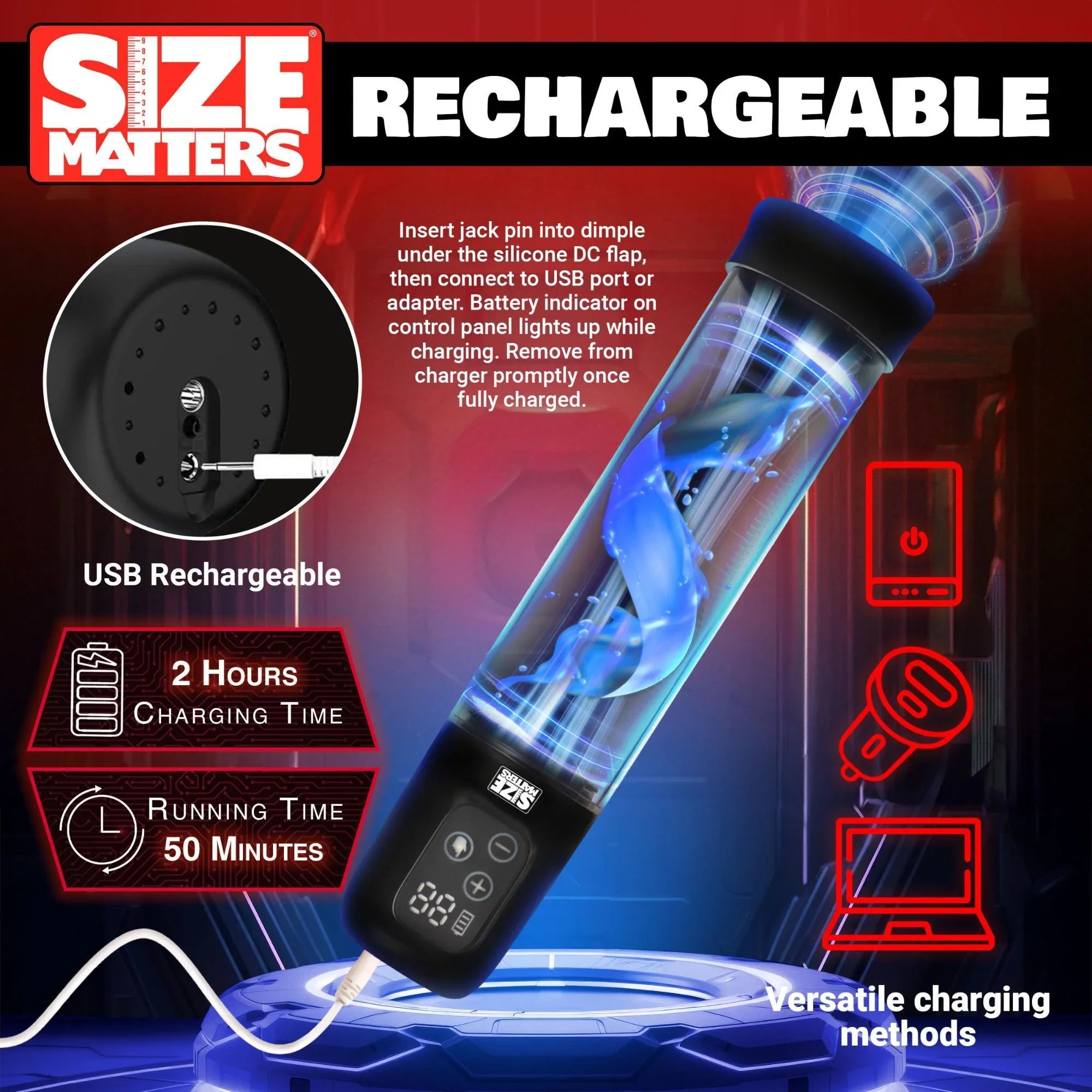 Size Matters 5X Rechargeable Sucking Penis Pump with Attachments - Buy At Luxury Toy X - Free 3-Day Shipping