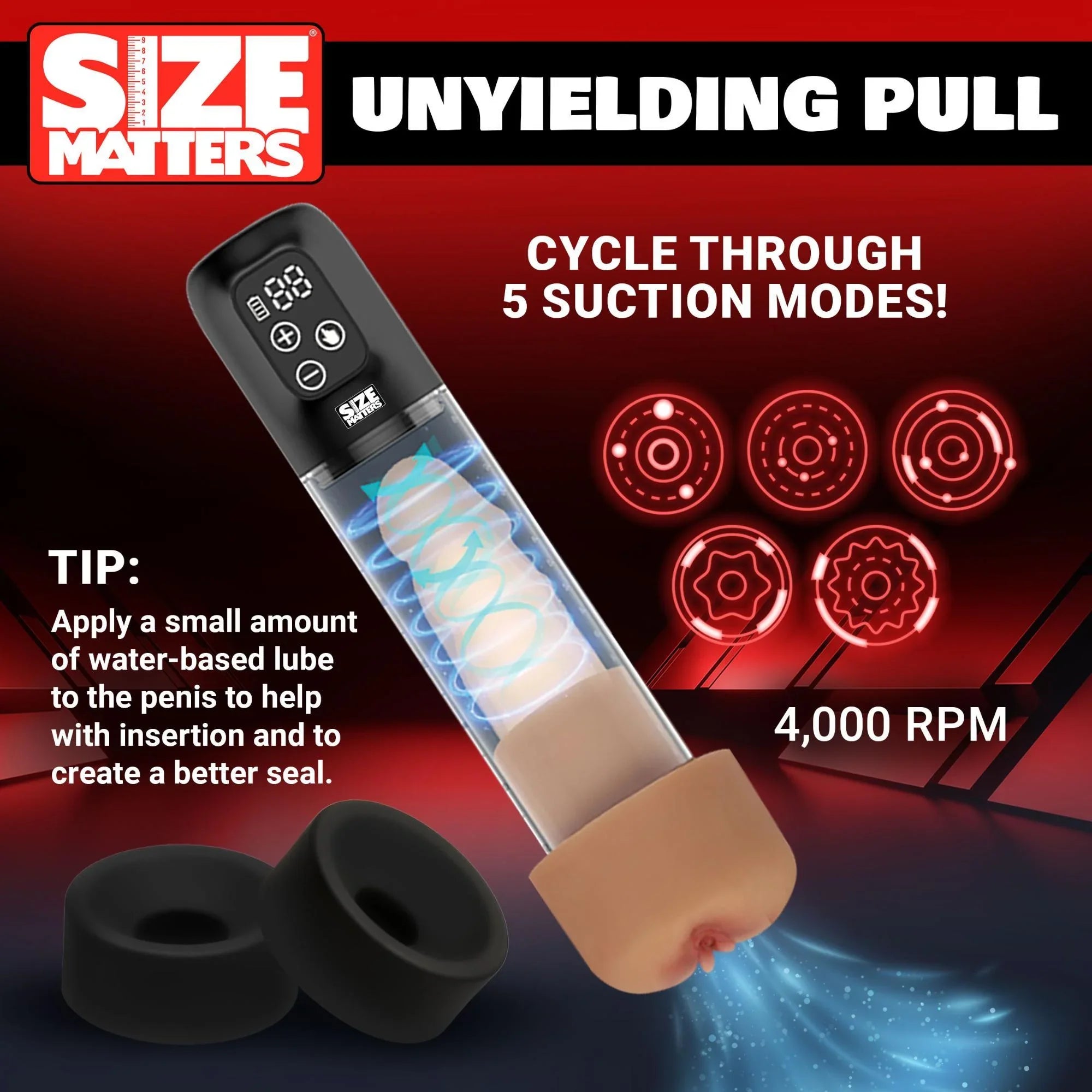 Size Matters 5X Rechargeable Sucking Penis Pump with Attachments - Buy At Luxury Toy X - Free 3-Day Shipping