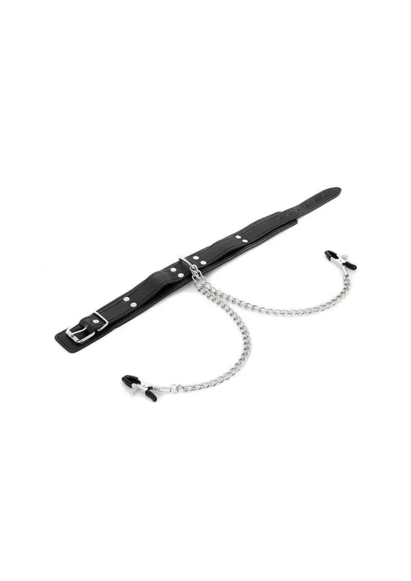 Sportsheets Collar with Nipple Clamps - Black/Silver - Buy At Luxury Toy X - Free 3-Day Shipping