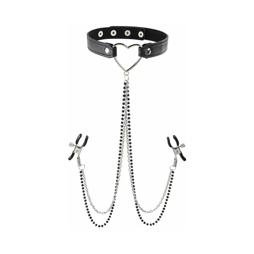 Sportsheets Sex & Mischief Amor Adjustable Collar with Nipple Clamps - Buy At Luxury Toy X - Free 3-Day Shipping
