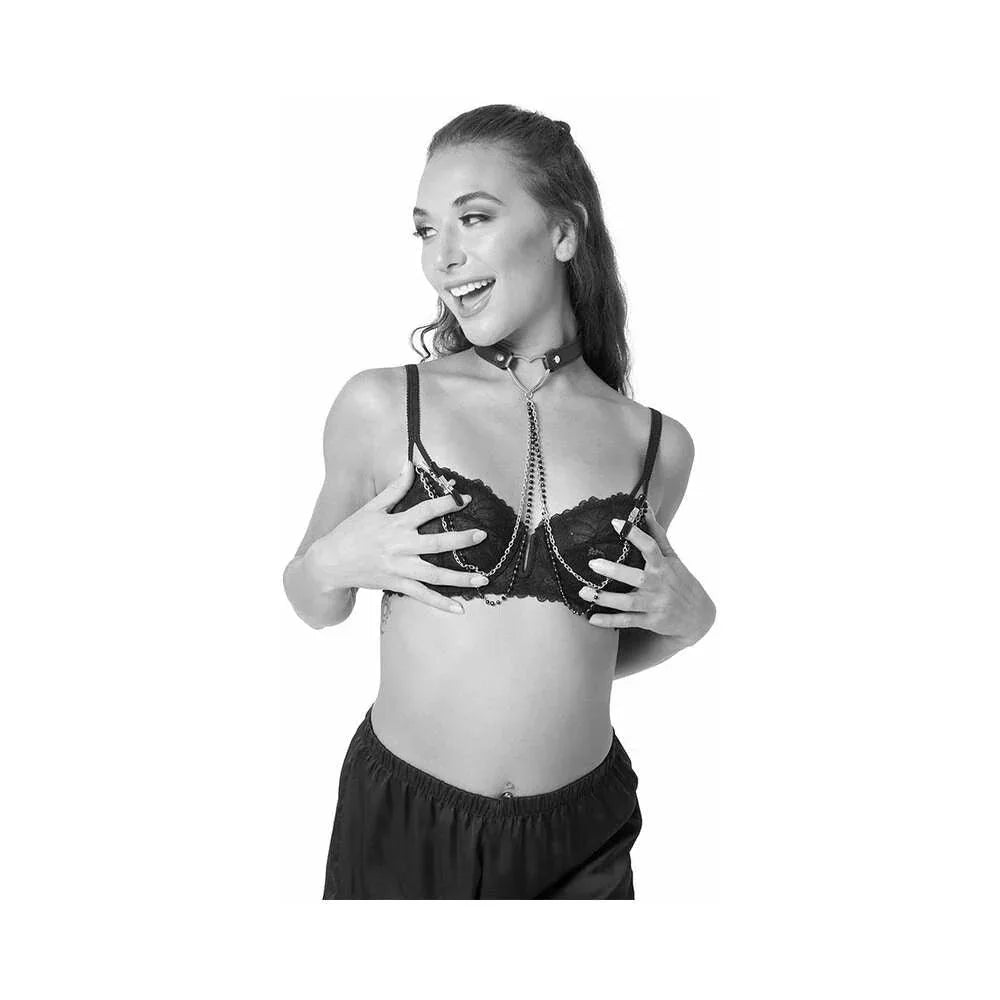 Sportsheets Sex & Mischief Amor Adjustable Collar with Nipple Clamps - Buy At Luxury Toy X - Free 3-Day Shipping