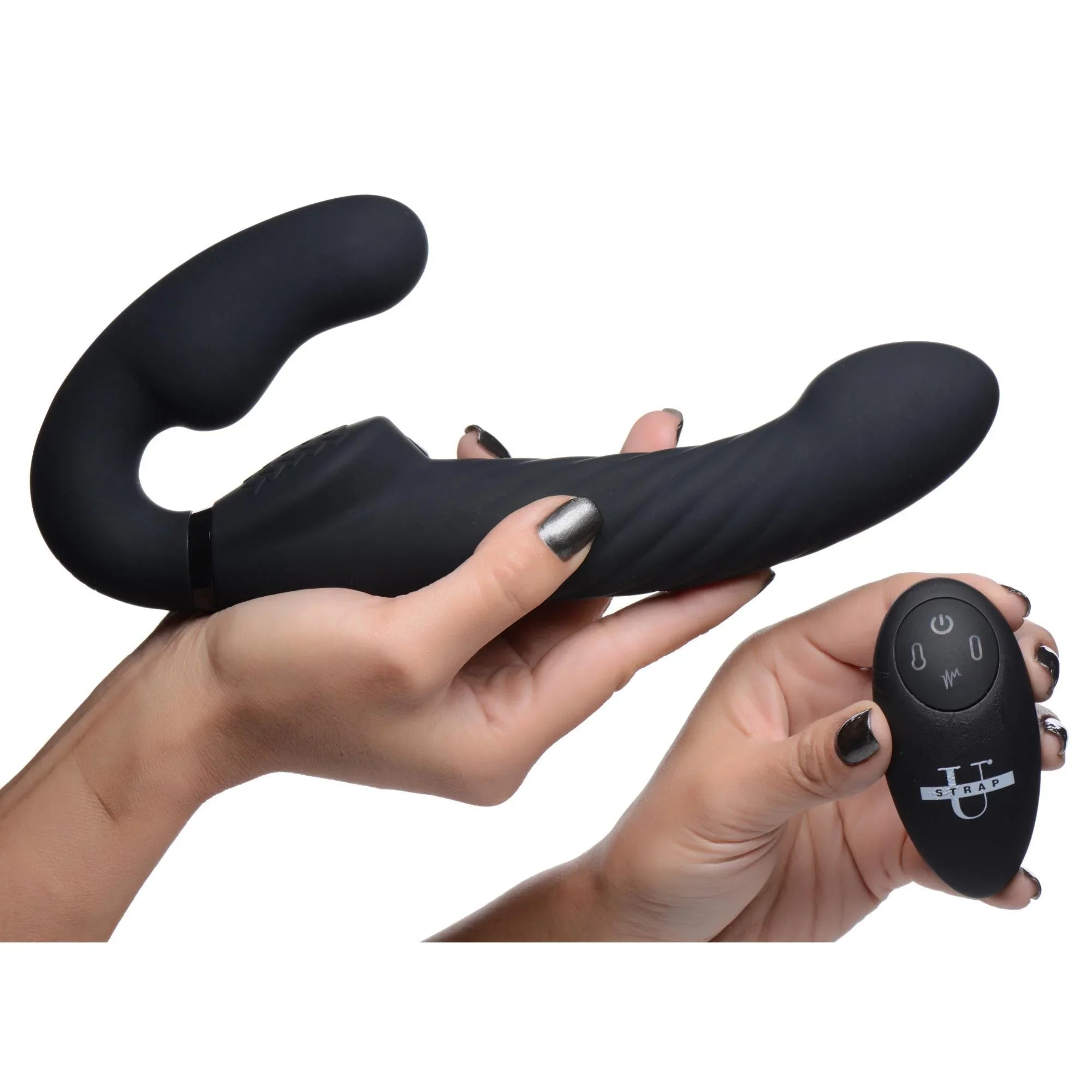 Strap U 10X Swirl Ergo-Fit Inflatable & Vibrating Strapless Strap-On -Black - Buy At Luxury Toy X - Free 3-Day Shipping