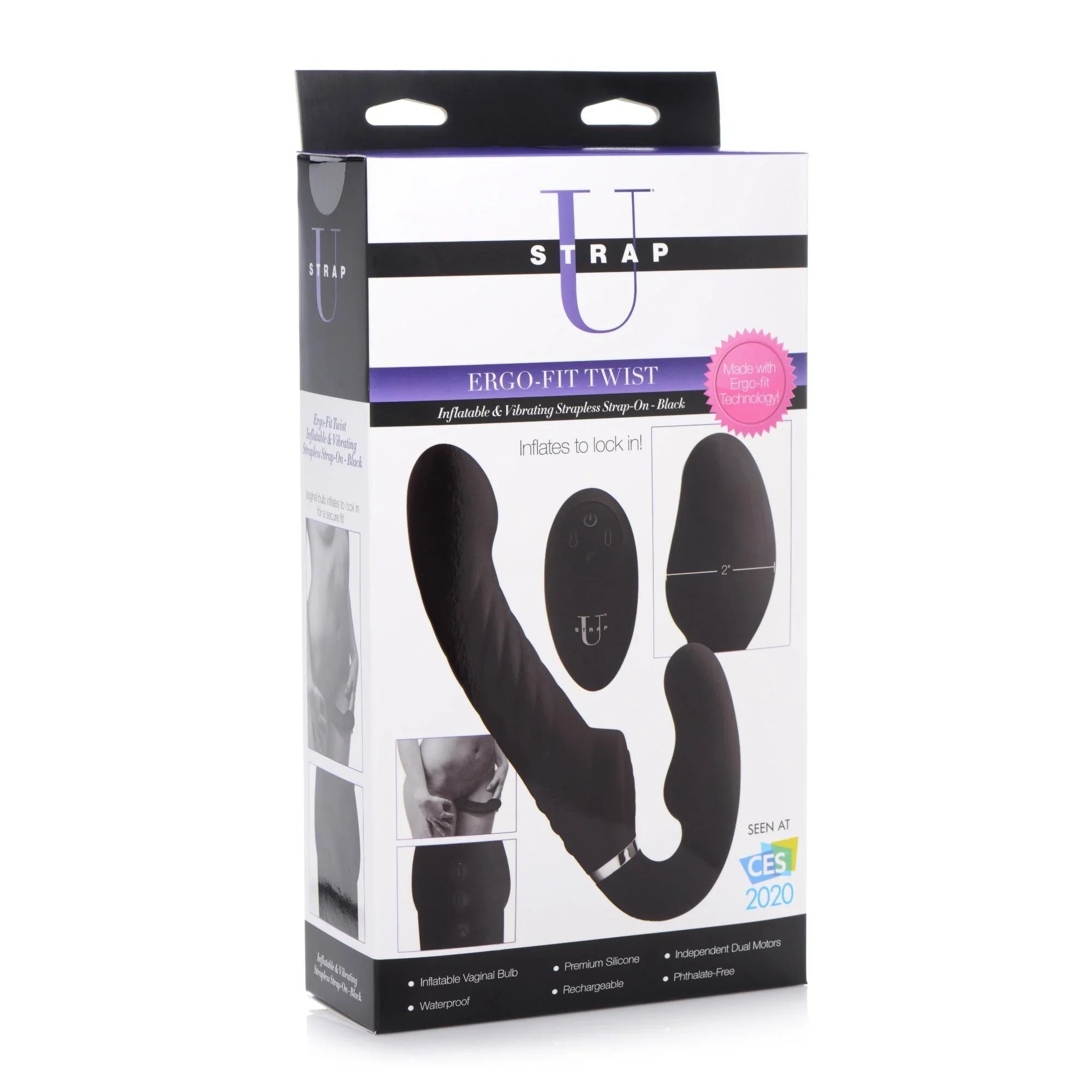 Strap U 10X Swirl Ergo-Fit Inflatable & Vibrating Strapless Strap-On -Black - Buy At Luxury Toy X - Free 3-Day Shipping