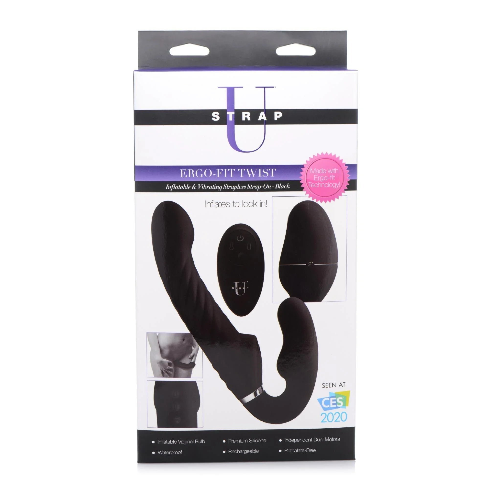 Strap U 10X Swirl Ergo-Fit Inflatable & Vibrating Strapless Strap-On -Black - Buy At Luxury Toy X - Free 3-Day Shipping