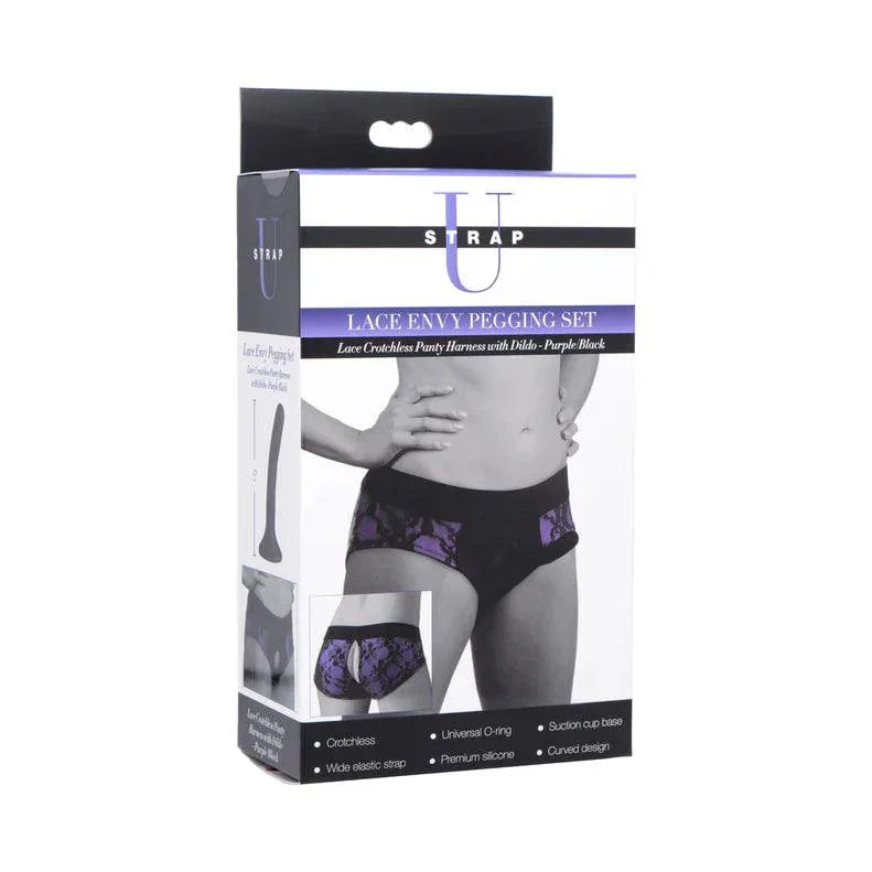Strap U Lace Envy Pegging Set with Lace Crotchless Panty Harness and Dildo 5in - Buy At Luxury Toy X - Free 3-Day Shipping