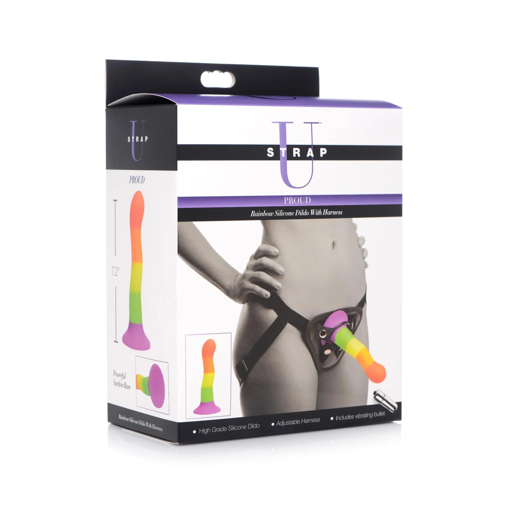 Strap U Proud Rainbow Silicone Dildo With Harness - Buy At Luxury Toy X - Free 3-Day Shipping