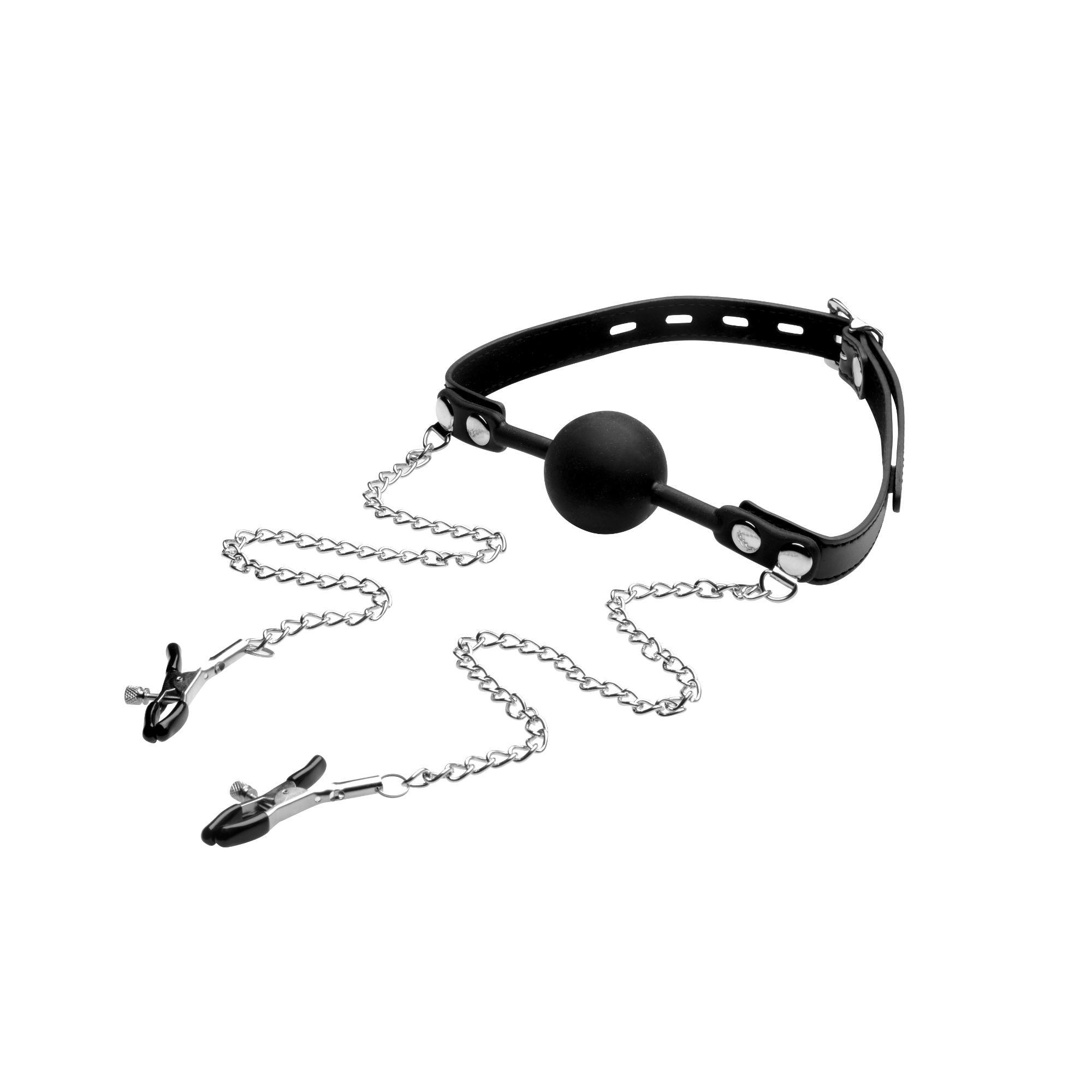 STRICT Silicone Ball Gag with Nipple Clamps - Buy At Luxury Toy X - Free 3-Day Shipping