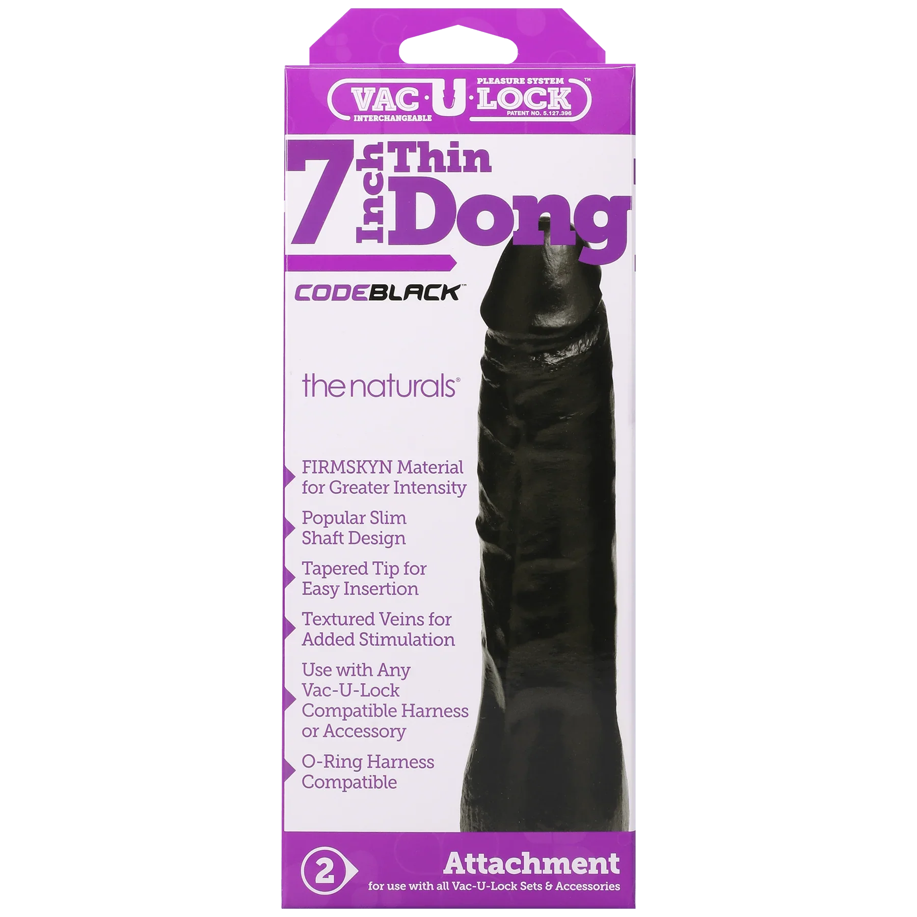 Vac-U-Lock CodeBlack - 7 Inch Thin Dong - The Naturals - Buy At Luxury Toy X - Free 3-Day Shipping
