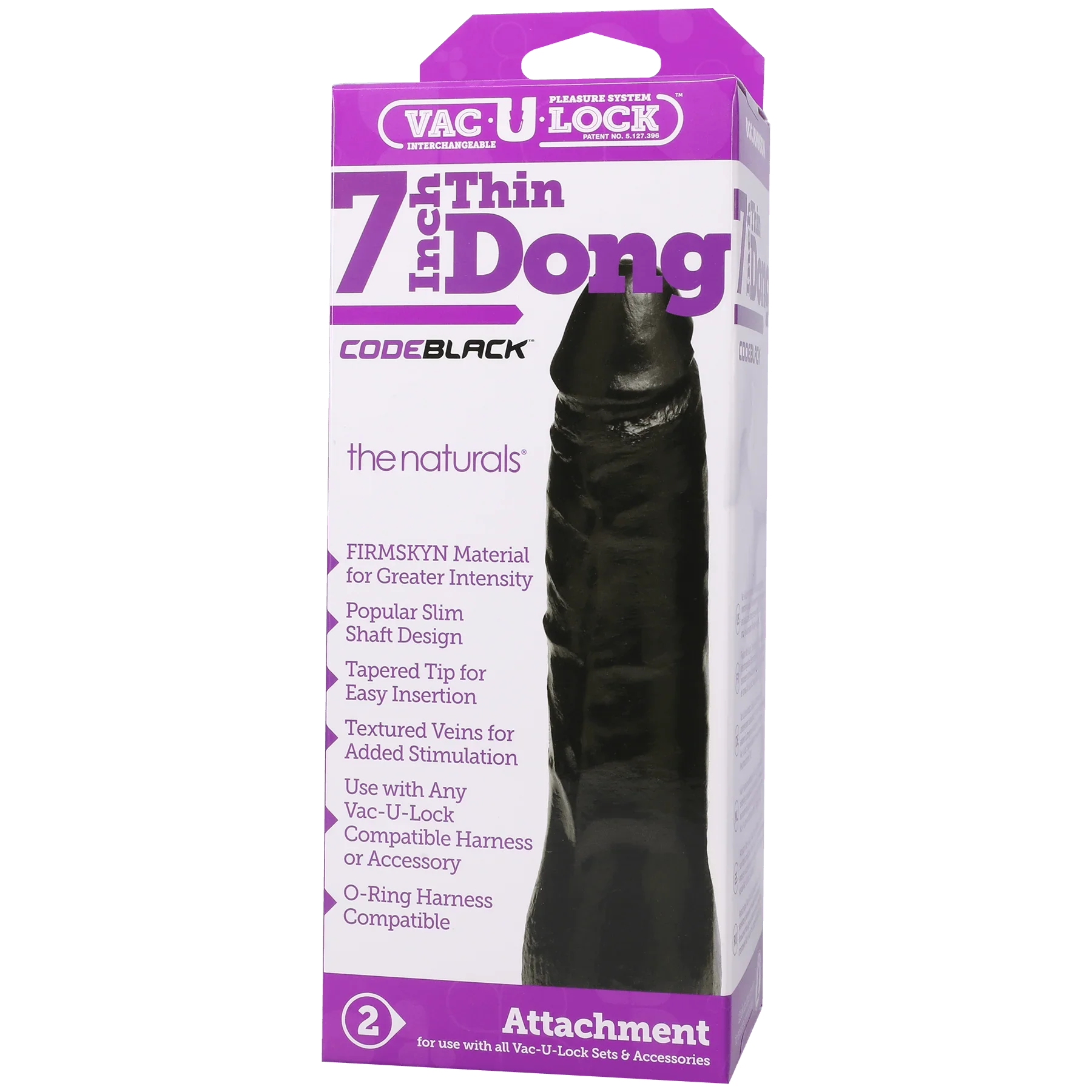 Vac-U-Lock CodeBlack - 7 Inch Thin Dong - The Naturals - Buy At Luxury Toy X - Free 3-Day Shipping