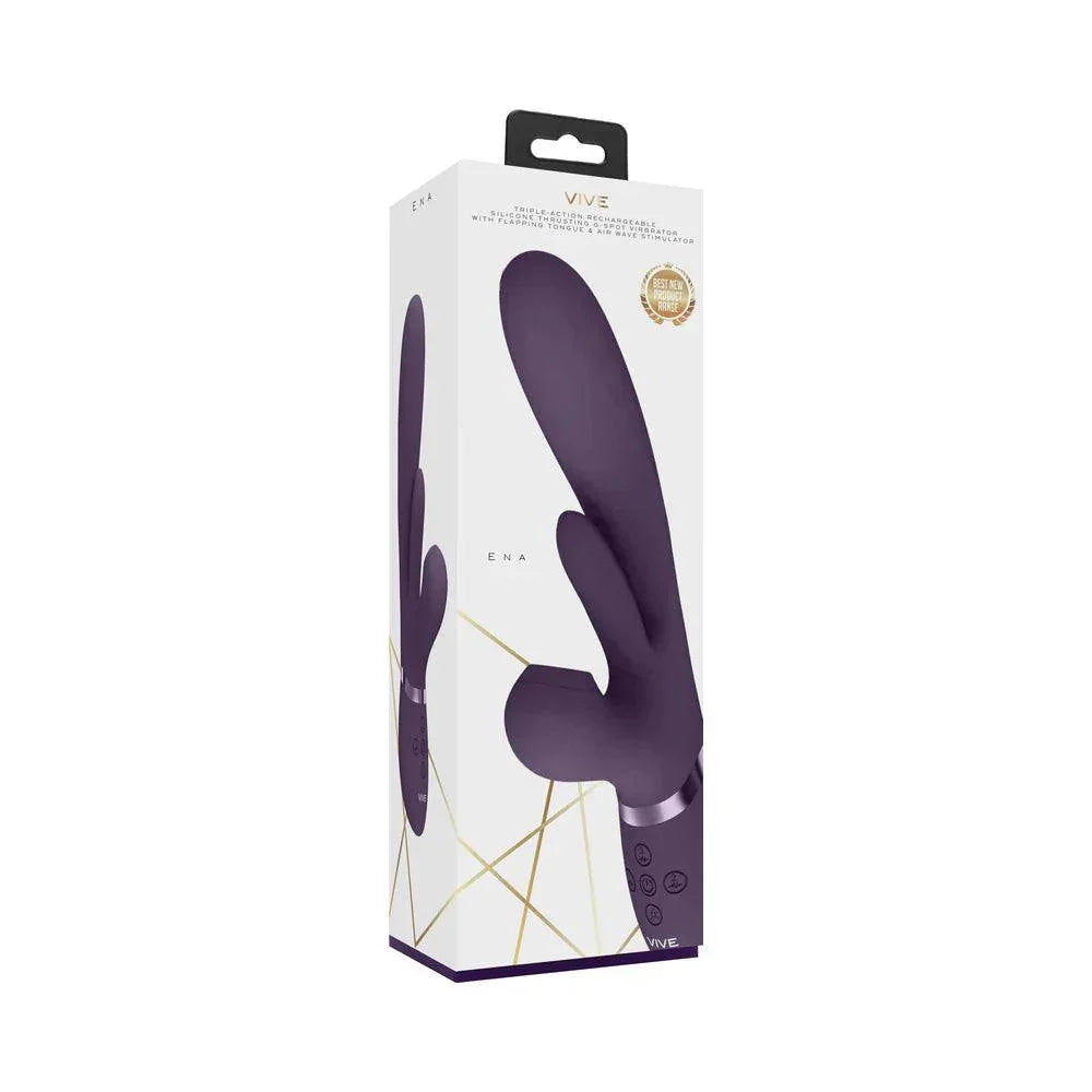 VIVE ENA Rechargeable Thrusting Silicone G-Spot Vibrator with Flapping Tongue and Air Wave Stimulator - Buy At Luxury Toy X - Free 3-Day Shipping
