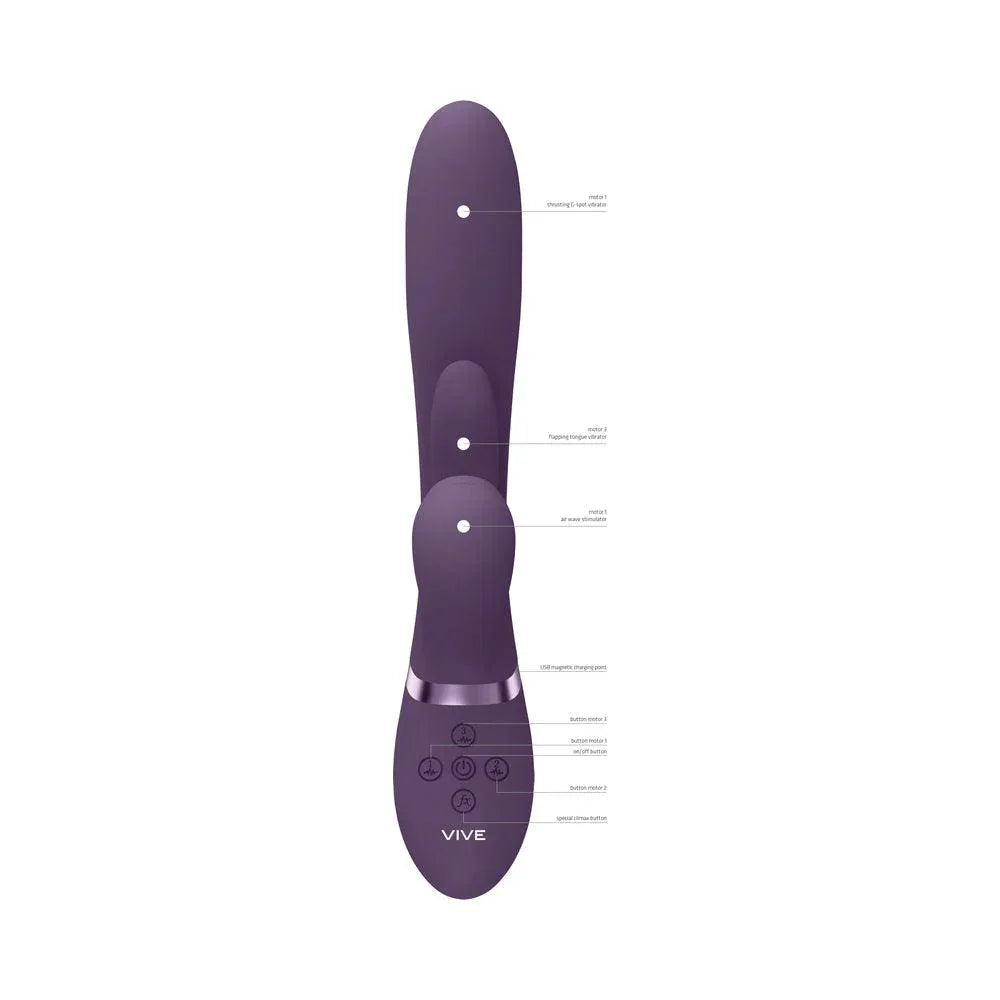 VIVE ENA Rechargeable Thrusting Silicone G-Spot Vibrator with Flapping Tongue and Air Wave Stimulator - Buy At Luxury Toy X - Free 3-Day Shipping