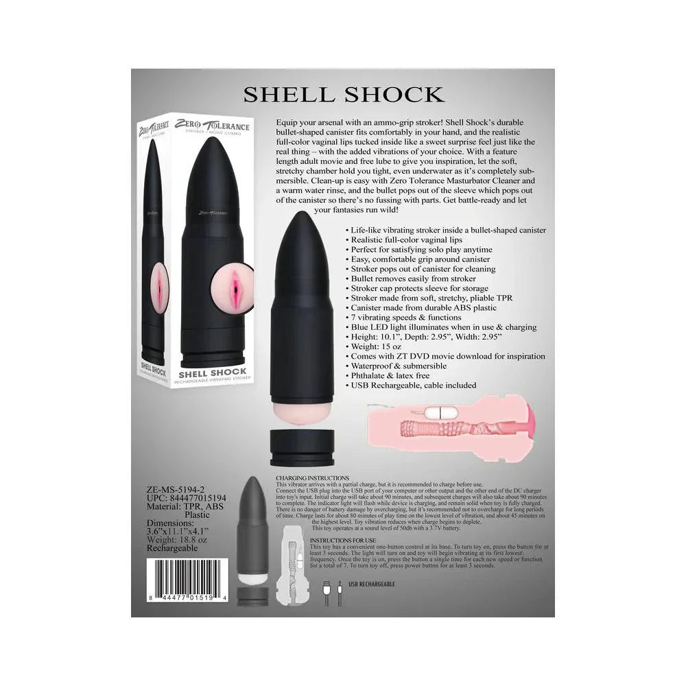 Zero Tolerance Shell Shock Rechargeable Bullet-Shaped Vibrating Vagina Stroker - Buy At Luxury Toy X - Free 3-Day Shipping