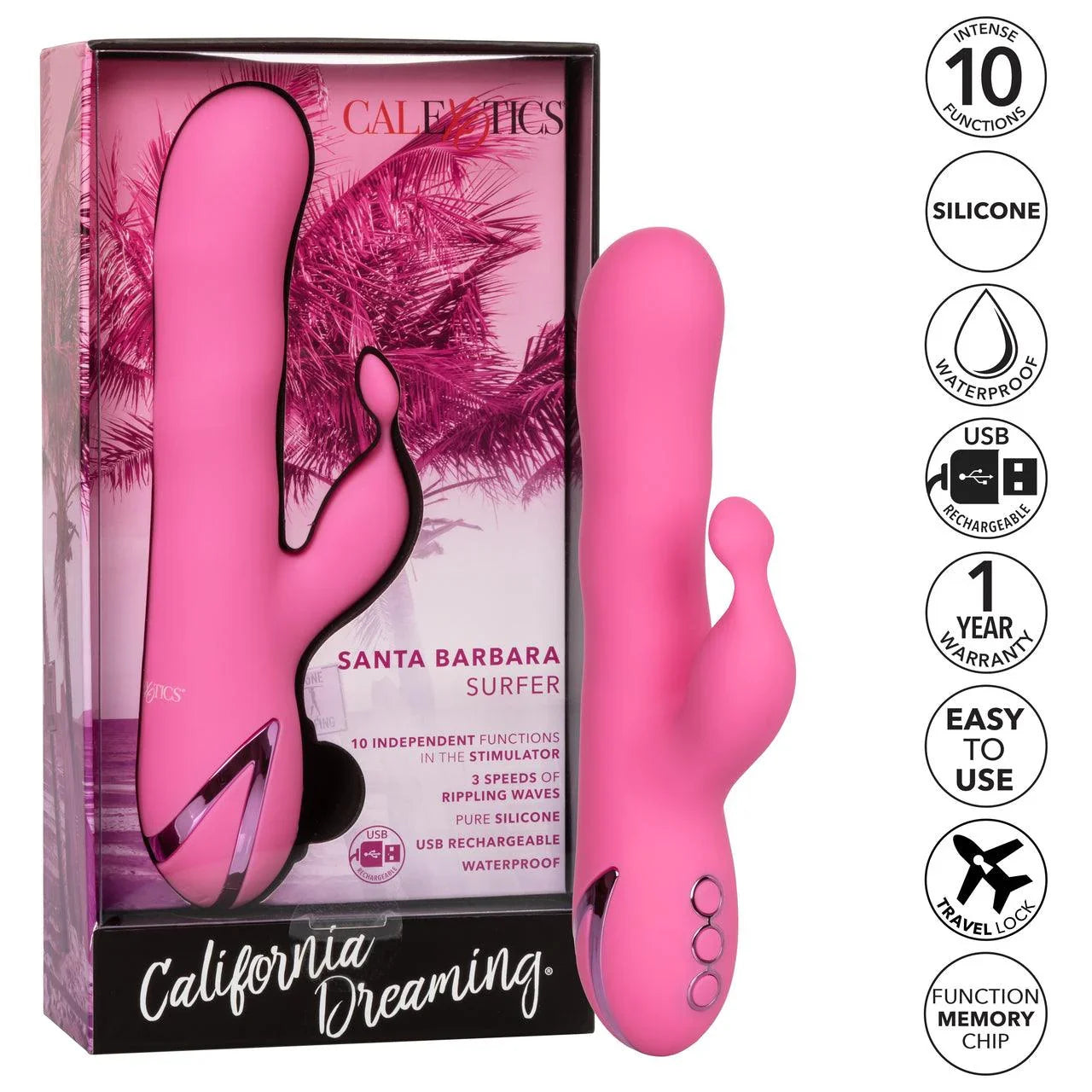 California Dreaming Santa Barbara Surfer Silicone Rechargeable Rabbit Vibrator - Buy At Luxury Toy X - Free 3-Day Shipping