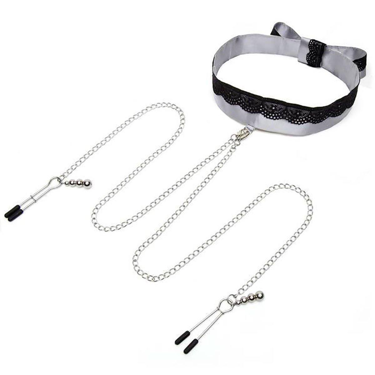 Fifty Shades - Play Nice Satin Collar & Nip Clamps - Buy At Luxury Toy X - Free 3-Day Shipping