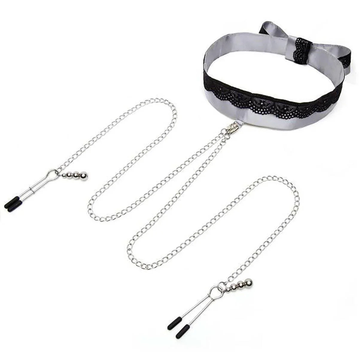 Fifty Shades - Play Nice Satin Collar & Nip Clamps - Buy At Luxury Toy X - Free 3-Day Shipping