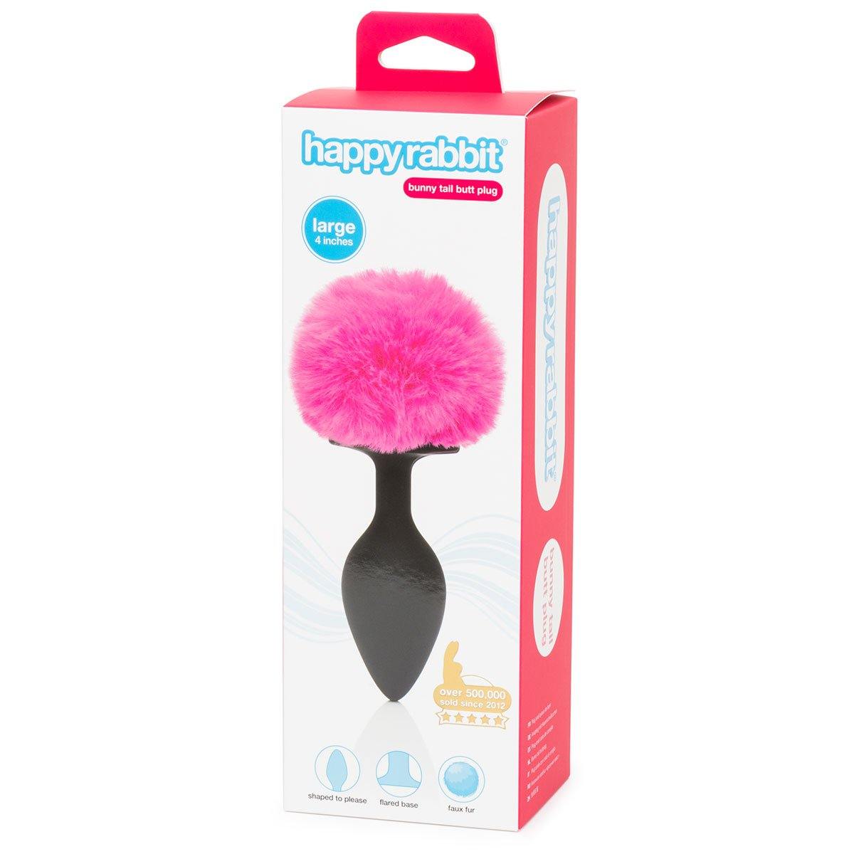 Happy Rabbit Butt Plug Black-Pink Tail Large - Buy At Luxury Toy X - Free 3-Day Shipping