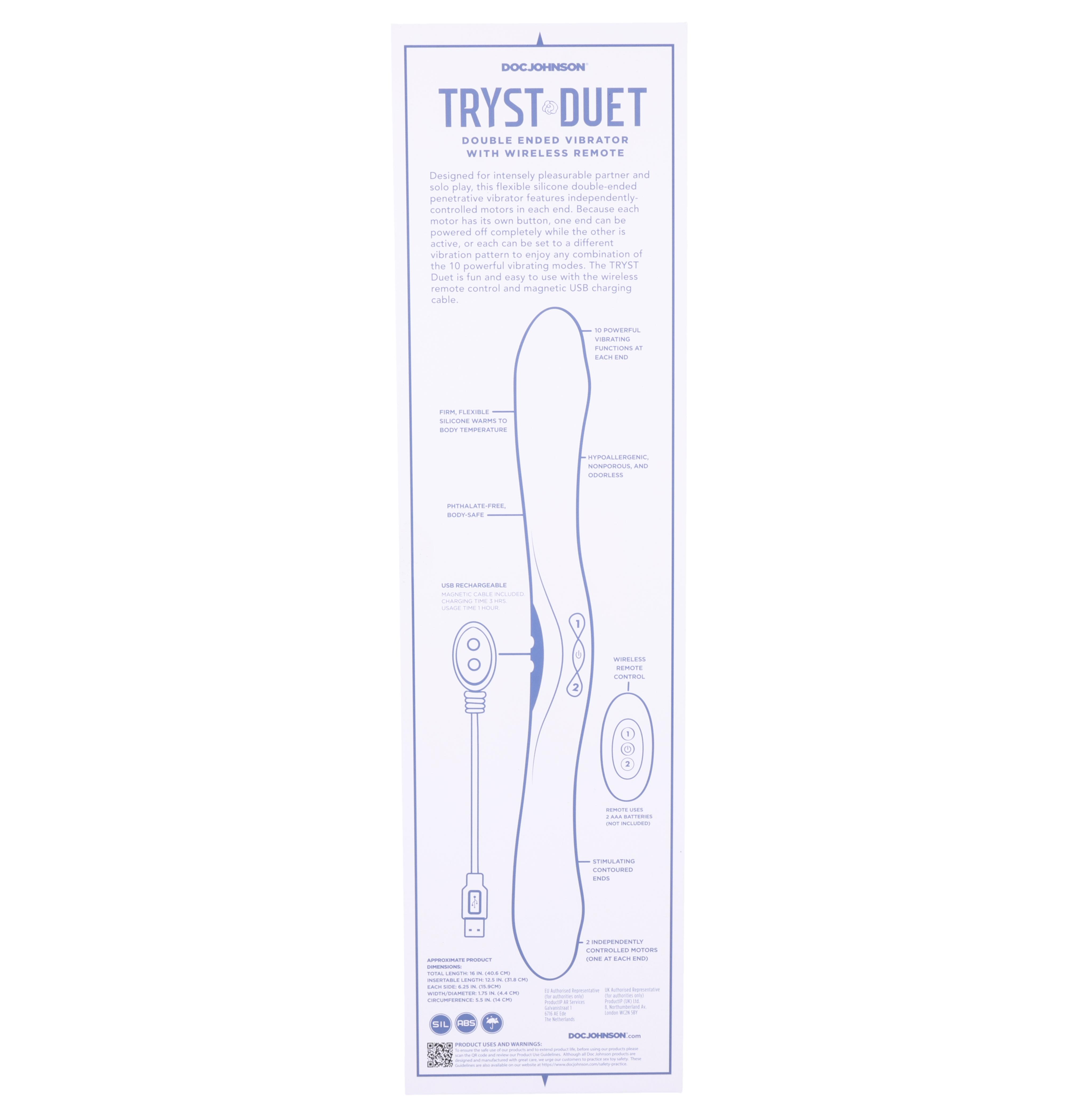Tryst - Duet -  Double Ended Vibrator with Wireless Remote