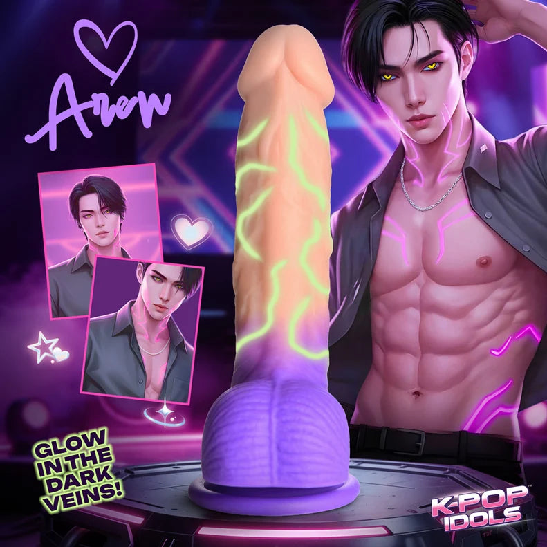 K Pop Aren Glow Silicone Dildo with Balls 7.5in